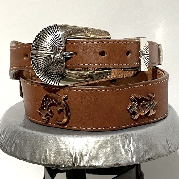 Silver Creek Collection Brown Leather Silver Charm Western Belt Size Small - Picture 1 of 16